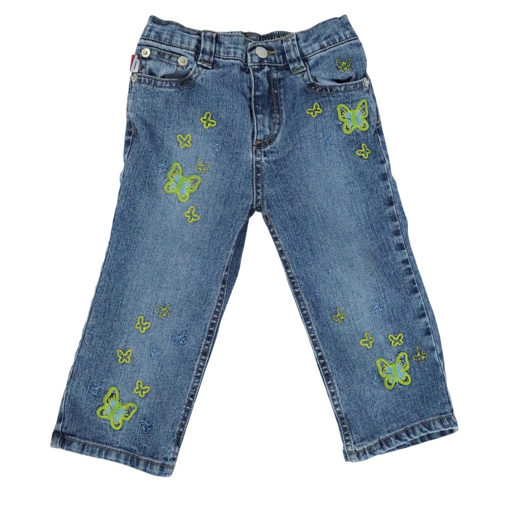 Y2K Bongo Blue Jeans Embroidered Green Butterflies Girls size 5